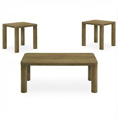 Brown Oak 3-Piece Coffee and End Table Set,Rectangular Tops, Transitional Design