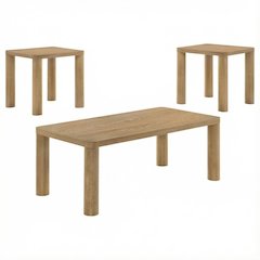 Light Oak 3-Piece Coffee Table Set with Rectangular Top and End Tables