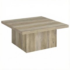 Square Distressed Pine Coffee Table with Plastic Glide and Transitional Style