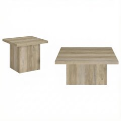 Distressed Pine 2-Piece Square Coffee and End Table Set with Plastic Glides