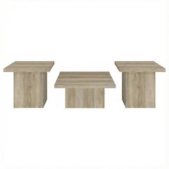 Distressed Pine 3-Piece Square Coffee and End Table Set with Plastic Glide