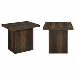 Dark Pine 2-Piece Square Coffee and End Table Set with Plastic Glide