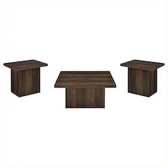 Dark Pine 3-Piece Square Coffee and End Table Set with Plastic Glides