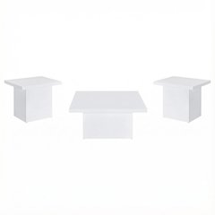 White High Gloss 3-Piece Square Coffee and End Table Set with Plastic Glides
