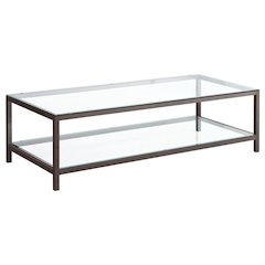 Contemporary Coffee Table, Black Nickel Finish, Tempered Glass Shelf