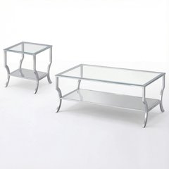 Glass Top Coffee and End Table Set Chrome, Levelers, Rectangular Modern Design