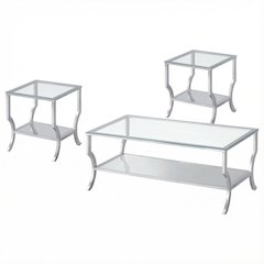 Chrome 3-Piece Glass Top Coffee and End Table Set with Levelers
