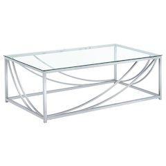 Elegant Rectangular Coffee Table, Chrome Accents, Smooth Glass Top