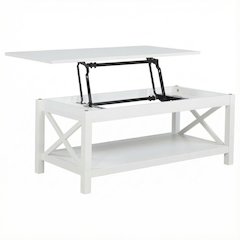 White Rectangular Lift-Top Coffee Table with Plastic Glide and Coastal Style