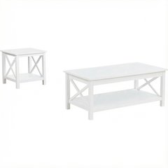 White 2-Piece Rectangular Lift Top Coffee Table Set with Coastal Style