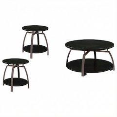 Dark Charcoal Round 3-Piece Coffee and End Table Set with Contemporary Design