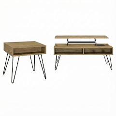 Golden Oak 2-Piece Lift Top Coffee and End Table Set with Rustic Design
