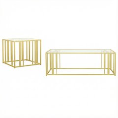 Matte Brass 2-Piece Coffee and End Table Set with Rectangular Shape
