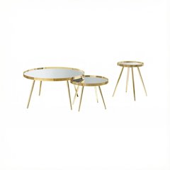 3-Piece Round Coffee and End Table Set with Contemporary Design, Plastic Glide