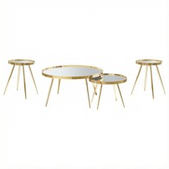 Gold 4-Piece Round Coffee and End Table Set, Contemporary Style