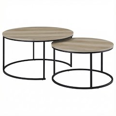 Round Rustic 2-Piece Nesting Coffee Table Set with Plastic Glide and Full Shelf