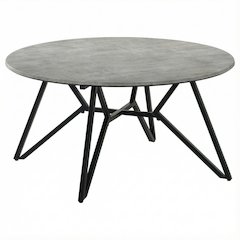 Round Cement Coffee Table in Grey with Gunmetal Base Rustic Design
