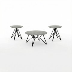 3-Piece Round Cement Coffee and End Table Set with Rustic Style