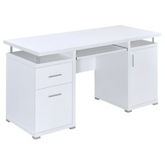 Modern White Office Desk 55-Inch, 2 Drawers, Keyboard Tray, File Cabinet