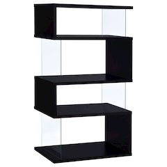 Modern 4-Shelf Bookshelf 63-Inch, Glass Panels, Black Finish