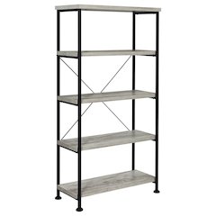 Industrial 4-Shelf Bookshelf 63-Inch, Grey Driftwood, Black Metal Frame