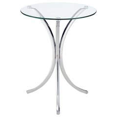 Round Glass Side Table with Chrome Base, Silver Accent End Table Design