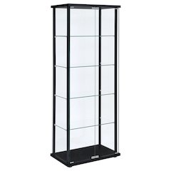 Black Glass Display Case with 5 Shelves, Modern Curio Display Cabinet