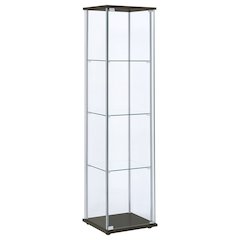 Modern Curio Cabinet, Clear Glass Shelves, Cappuccino Finish