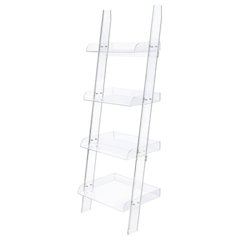 Clear 72-Inch Ladder Bookshelf with 4 Shelves and Tipover Restraint