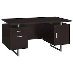 Contemporary Cappuccino Office Desk With 2 Drawers And Metal Legs