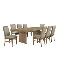 Distressed Light Brown Dining Set with 9 Pieces and Sturdy Construction