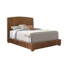 Elegant King Bed Frame with Headboard and Storage in Gold and Rattan