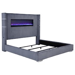 Tisdall 67-inch Upholstered Eastern King Fireplace Bed Grey