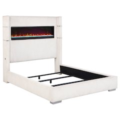 Tisdall 67-inch Upholstered Queen Fireplace Bed Cream