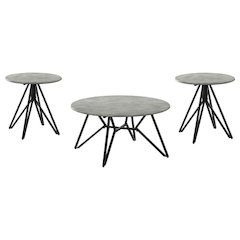 Hadi 3-piece Round SmartTop Coffee and End Table Set Cement