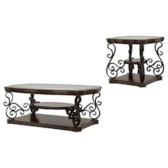 Laney 2-piece Glass Top Coffee and End Table Set Dark Merlot