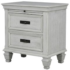 Distressed White Nightstand with 2 Drawers and Farmhouse Style