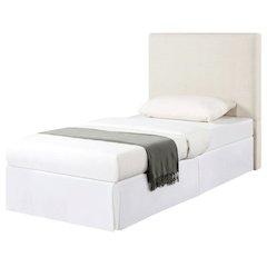 Ivory Upholstered Twin Panel Headboard, Polyester Fabric, Transitional Design
