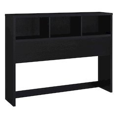 Black Queen Bookcase Headboard, Contemporary Design, Durable Plastic Glide