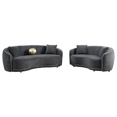 Brookside 2-piece Velvet Upholstered Sofa Set Dark Grey