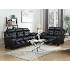 Finley 2-piece Upholstered Padded Arm Tufted Sofa Set Black