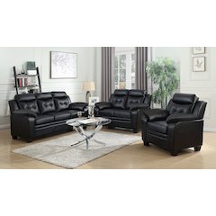 Finley 3-piece Upholstered Padded Arm Tufted Sofa Set Black
