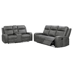 Raelynn 2-piece Upholstered Reclining Sofa Set Grey