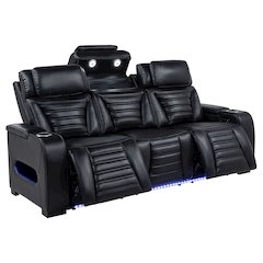 Zuma Faux Leather Dual Power Reclining LED Sofa Black