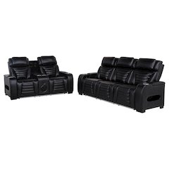 Zuma 2-piece Faux Leather Dual Power LED Sofa Set Black