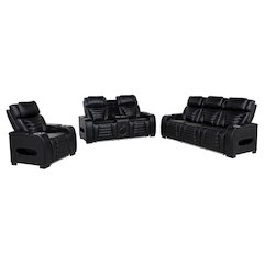 Zuma 3-piece Faux Leather Dual Power LED Sofa Set Black