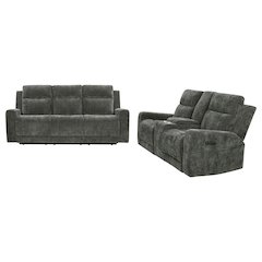 Kennett 2-piece Chenille Power Reclining Sofa Set Dark Grey