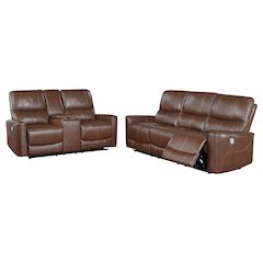 Greenfield 2-piece Power Reclining Sofa Set Saddle Brown