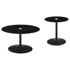 Ganso 2-piece Round Glass Top Coffee and End Table Set Black