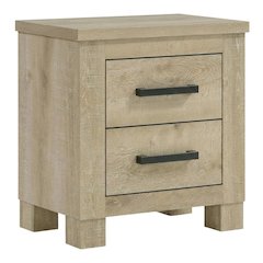 Weathered Oak Nightstand with Two Drawers and Rustic Style for Bedroom Storage